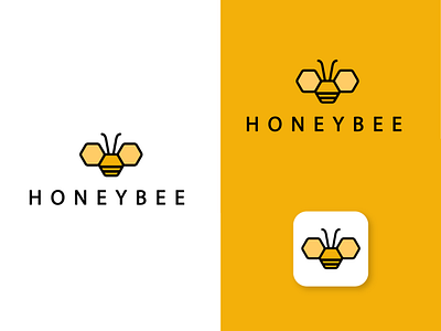 Honeybee logo design in shape of hexagons. bee branding clean design elegant fly hexagon hexagon logo honey honey bee honeybee honeycomb illustration logo logo design logodesign minimal restaurant vector yellow logo