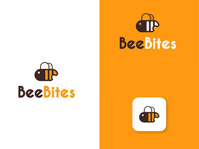 honeybee logo style for restaurants and cafes. bee bites cafe design elegant fly food honey honeybee honeycomb hotel illustration logo logo design minimal restaurant taste vector yellow yellow logo