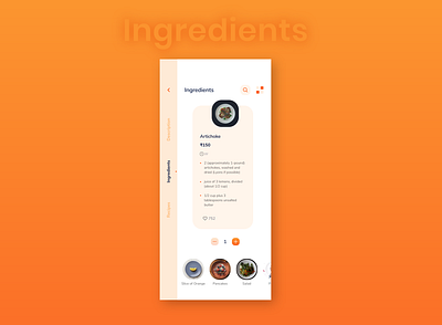 Food App Ingredients Screen Idea app artichoke back cafe clean design dot elegant food ingredients item like list minimal options plate price restaurant search ui