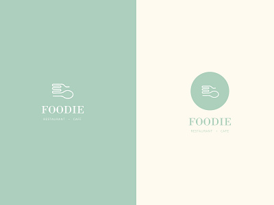 foodie cafe restaurant logo design app brand branding buy cafe clean design elegant food fork green illustration logo minimal print product design restaurant spoon vector website