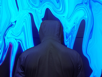 A person wearing hoodie and liquify effect on the wall. art artwork black blue dark digital digital art elegant hoodie liquify photoshop