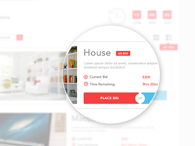 Auction website auction button flat red ui ux