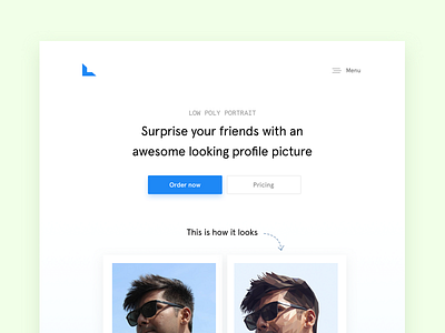 Lowpoly.Photo clean flat landing page lowpoly portrait
