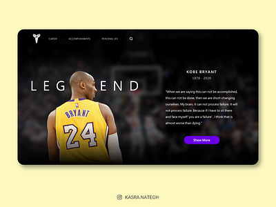 Kobe Bryant Landing Page adobexd basketball black button kobe kobe bryant lakers landing landing page design logo purple typography ui ui ux uidesign uiux ux xd yellow