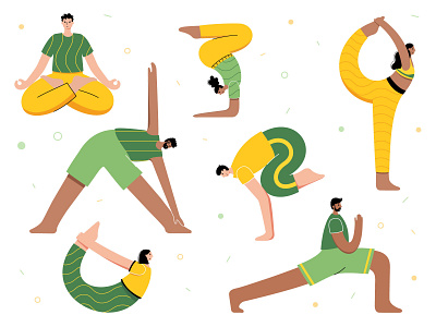 Yoga couple exercise female fit fitness group gym health illustration lotus male man men people pose set sport vector woman yoga