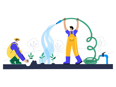 Seedlings agriculture character farm flat garden illustration man minimal planting sprouts watering woman