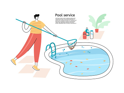 Pool cleaning blue care character clean cleaning flat illustration maintenance minimal pool service water