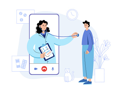 Consultation with doctor online character consultation diagnostic doctor flat health healthcare illustration man medical medical app minimal online phone phone app smartphone stethoscope vector virtual woman