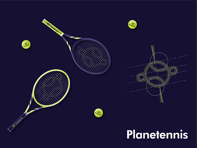 "Planetennis" Logo Grid ball brand identity branding design green grid identity design logo logo design logos minimalist mockup presentation sport tennis yellow