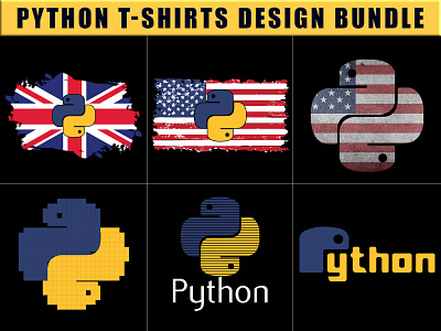 Python T-Shirts Design Bundle design graphic design illustration python python bots python design python shirts tshirt art tshirt design tshirts typography