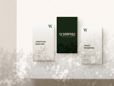 Business Cards Woodford brand identity branding business cards logo management minimalist typographic typography