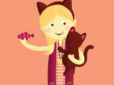 Sarah & Coco cat fish happy illustration texture