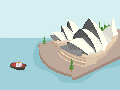 Sydney Opera House boat clean flat illustration landscape opera prespective sydney
