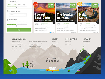 Footer - Listing Page adventure boat box filter flat footer illustrations landscape search trees trips ui ux