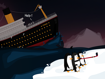 Titanic Selfie ! help ice illustration penguin sea selfie ship titanic