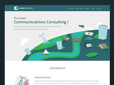 Landing Page (landing (ui ux) communcations consulting header illustration page) rocket