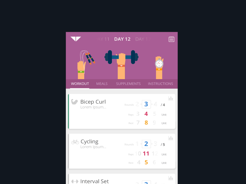 Fitness animated tabs