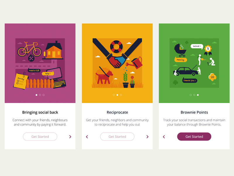 Walk Through Screens walk through help social points brownie mobile illustrations tutorial