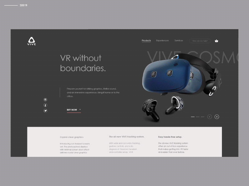 "HTC Vive Virtual Reality Helmet" - Design Concept Site adobe xd animation animation site ar augmented reality clean design htc htc vive landing design landing page prototype site design ui ux design user interface animation ux ui design virtual reality vr web design web design