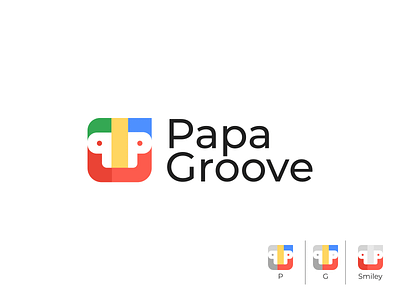Papa Groove 2.0 brand brand identity branding google groove illustration initial initial letter logo initial logo logo logodesign logomark logomarks papa pg smile smiley