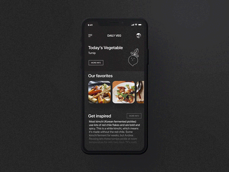 DailyUI #040 challenge cooking dailyui dailyui040 microinteraction mobile premium recipe ui ux vegetable veggie