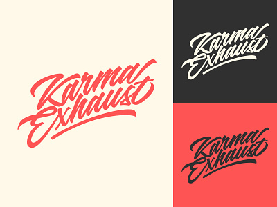 Karma Exhaust lettering logo branding design hand lettering logo handlettering handwriting lettering logo logo logodesign photoshop script typography