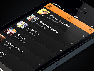 Media app concept anime app crunchyroll dark design ios iphone media orange sidebar ui ux video