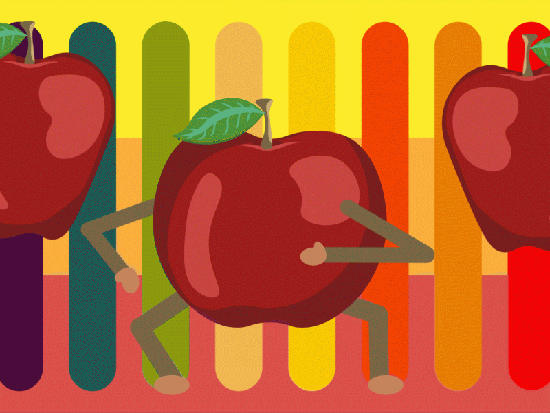 Apple making some sauce with those steps! adobe after effects animation apple character animation character design dancing denver design designer fruit gif graphic design illustration illustrator minimal motion design motion graphics rigging vector