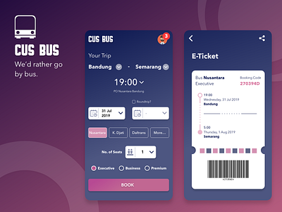 Cus Bus - Transport App UI booking bus e ticket mobile app seninkamisdesign transportation ui ui design uiux
