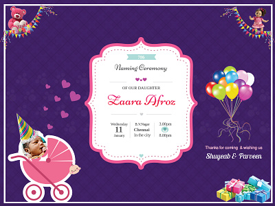 Naming ceremony of my niece - Zaara Afroz card ceremony design invitation namingceremony party zaara zaaraafroz