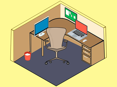 My working desk, Isometric view (Cubicle) chair cubicle desk isometric mac thunderbolt workingdesk
