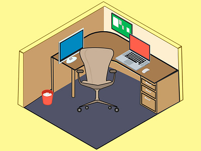 My working desk, Isometric view (Cubicle)