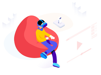 Augumented Reality - Isometric view augumented couch illustration isometric man minimalistic reality robot ui video