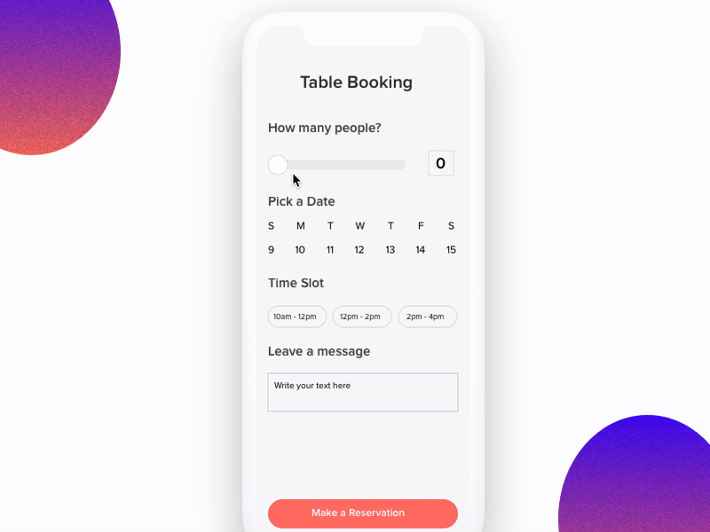 Table booking app - Interaction