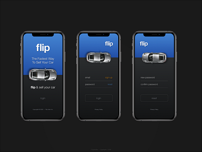 Flip Auto / Splash + Login + Reset Password auto automotive branding design flip ios login reset password splash ui uidesign ux ux ui uxdesign