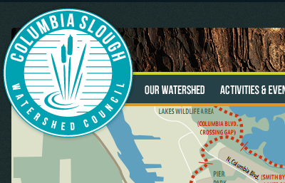 Columbia Slough Watershed Council Re-design header logo navigation