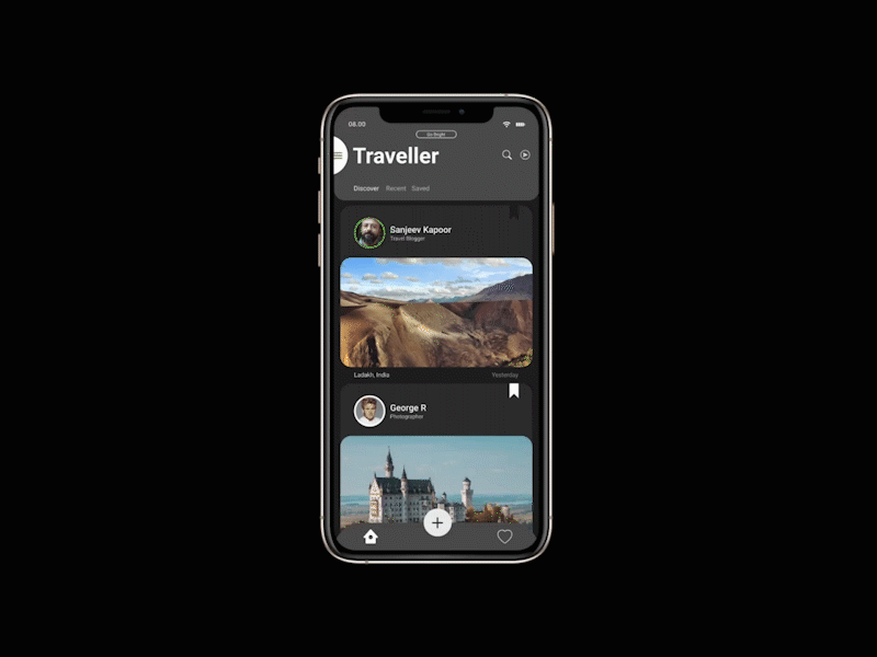 Traveller DailyUX Dark and Bright animation app design flat minimal typography user experience userinterface ux ux ui