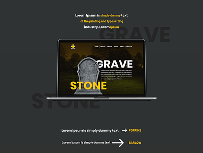 Landing page design of Grave stone branding illustration logo ui design