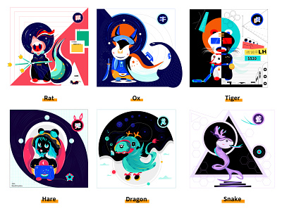 The Chinese Zodiac abstract design adorable animal application design branding concept branding design creative designs flat illustration visualize