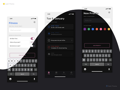 Daily Task Planner app apple application dark theme design light theme mobile ui ux