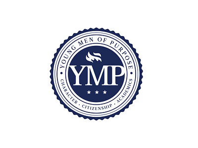 Young Men of Purpose branding education flame logo seal stamp stars