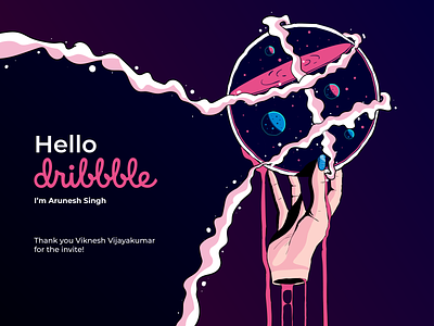 Hello Dribbble, I'm Arunesh! 2d art ball design hello hello dribble illustration space typography vector