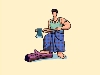 Bangladeshi wood cutter ,classic style character design.