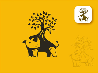 Rhino Tree logo concept , animal logo.