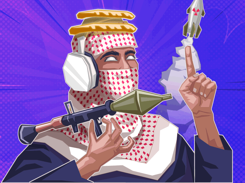 masked Arab/masked Muslim with missile ans bazooka  caricature.