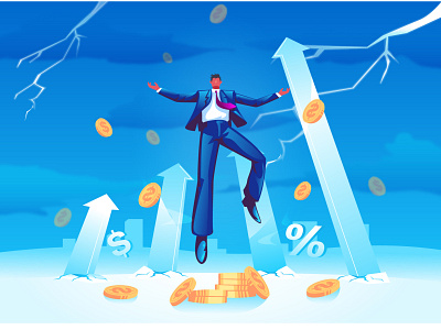 Business Success ! animation artwork blue business concept design design art drowning graphic design growth illustration illustrator man money vector art