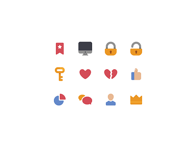 Icons chat colored crown display glyph heart icon key lock profile