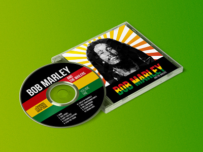 Bob Marley Album Cover and Label Mockup cd green low poly mockup music red yellow