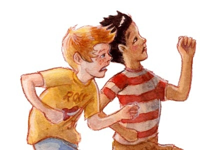 Running boys childrens book illustration running spot