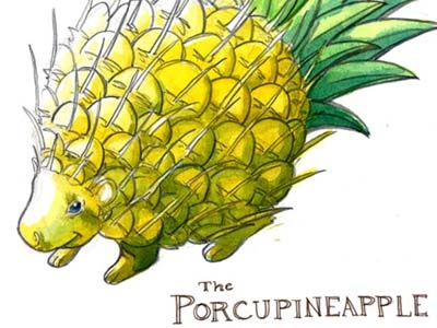 Porcupineapple animal illustration pineapple porcupine watercolor yellow